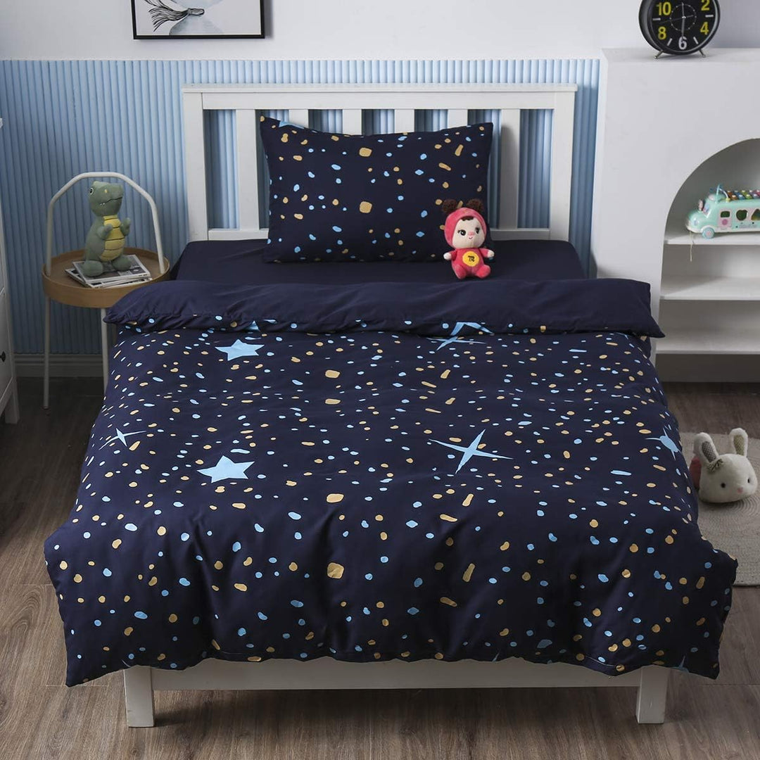 Loussiesd Kinder Sterne Motiv Bettwäsche Set 135x200 cm Glow in The Dark Mädchen Jungen Sterne Unive