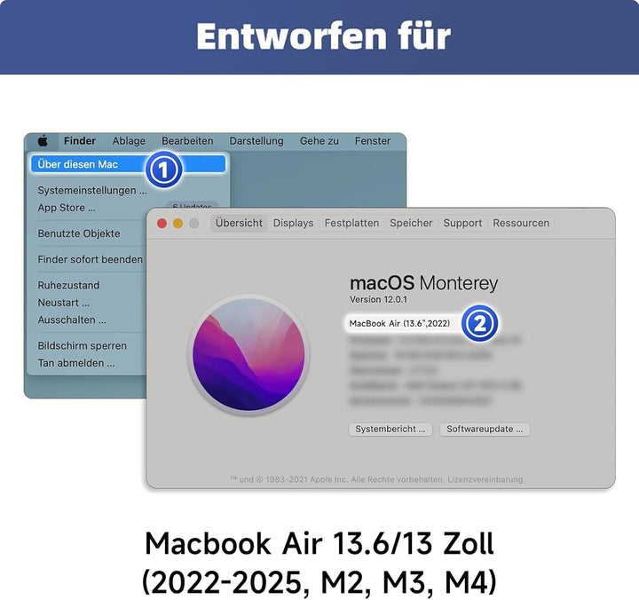 2 Stück Blaulichtfilter Displayschutzfolie für MacBook Air 13.6/13 Zoll(2022-2025, M2,M3,M4), Blends
