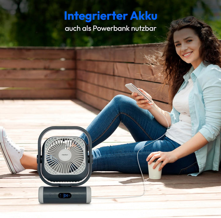 MEDION Ventilator E10 TF (Akku, Mini Ventilator, USB Ventilator klein mit Licht, Fernbedienung, 5 St