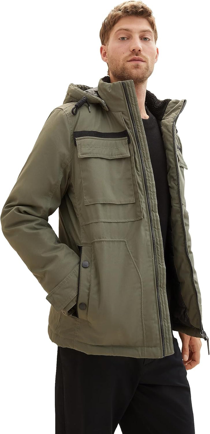 TOM TAILOR Herren Coated Field Jacke mit Abnehmbarer Kapuze M 32097 - Smokey Olive Green, M 32097 -