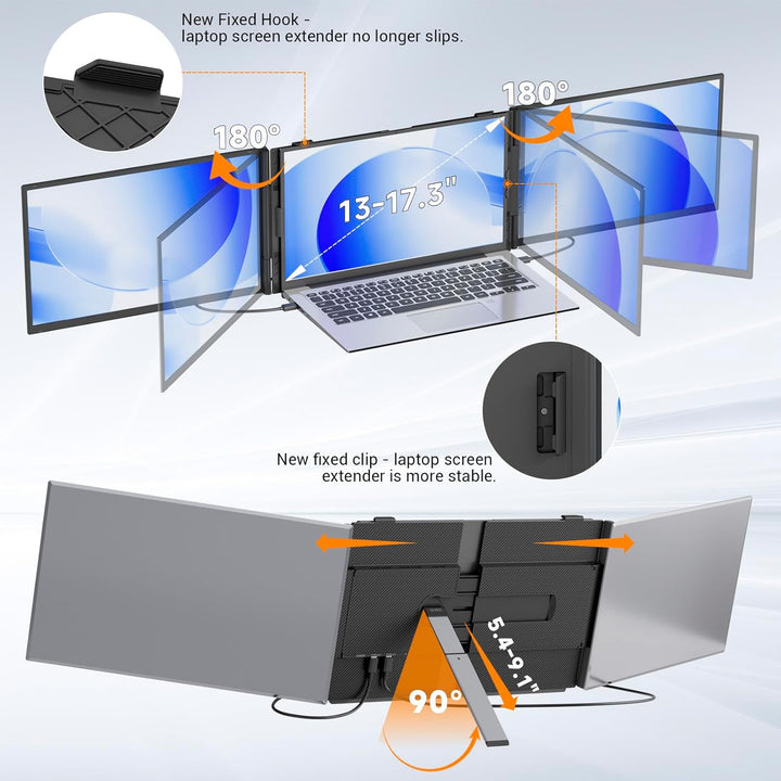 Ultra-dünner Portable Monitor for Laptop, 14” Triple Laptop Bildschirm Extender, 1080P FHD Laptop Sc