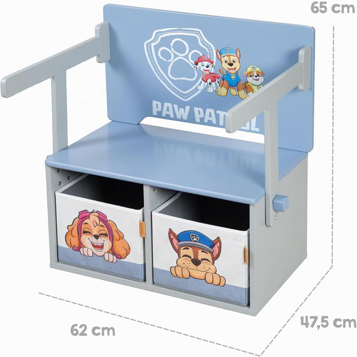 Klappbare Sitzbank Paw Patrol + 2 wendbare Aufbewahrungsboxen - Umbaubar zum Kindertisch - Ab 18 Mon