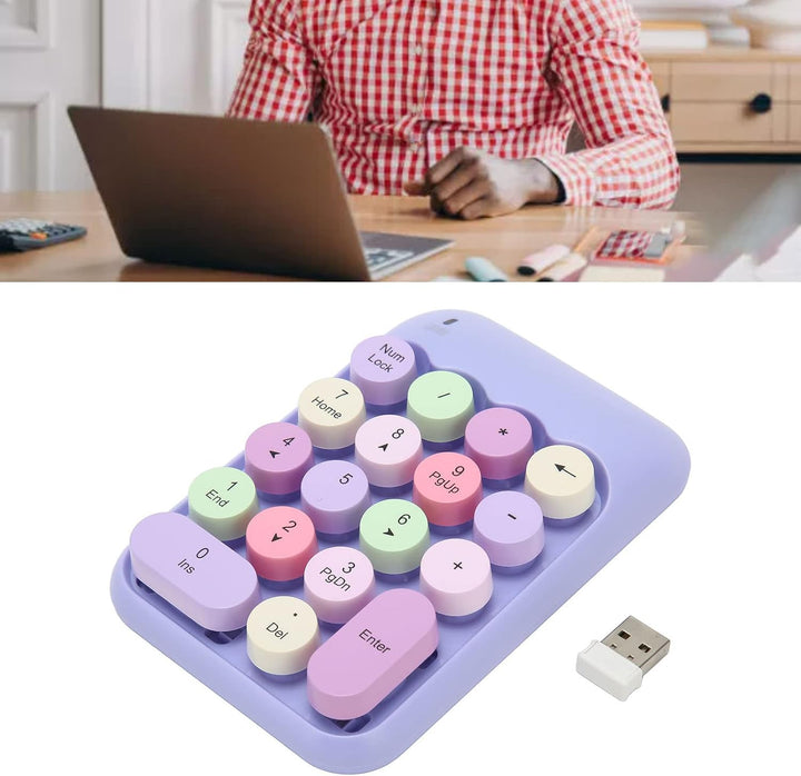 Ejoyous Drahtloses Zahlenpad, Ergonomic Retro 2.4GHz Numericastey, 18 Tasten Farbenfrohe Runde Tasta