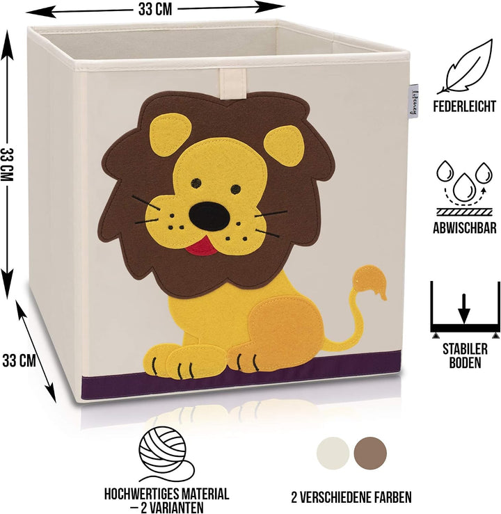 Aufbewahrungsbox Kinder mit Löwe Motiv I Spielzeugbox mit Tiermotiv passend für Würfelregale I Ordnu