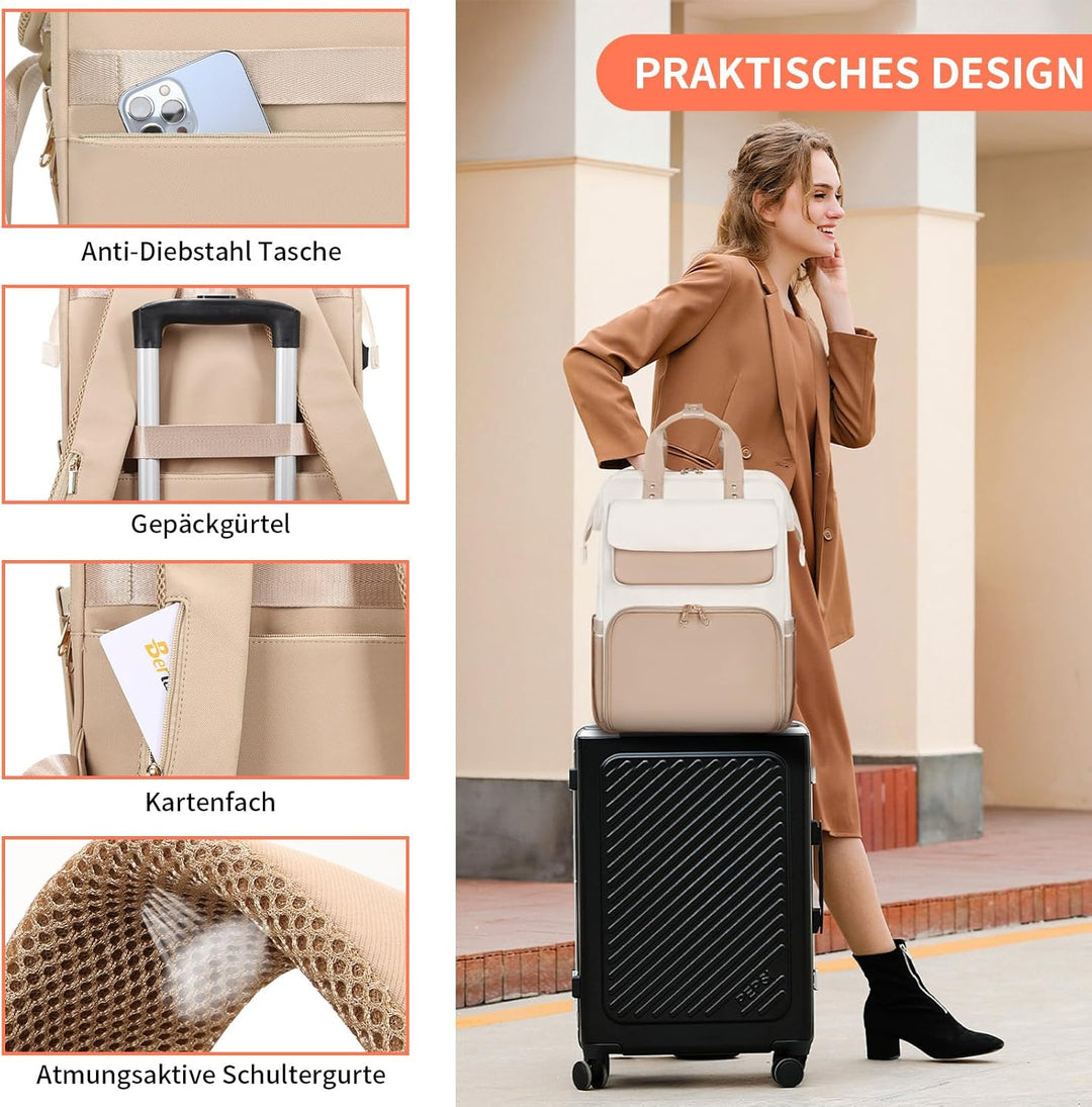 BERTASCHE Lunch Rucksack, Laptop Rucksack Damen 15,6 Zoll mit Isoliertes Kühltasche, 2-in-1-Arbeitsr