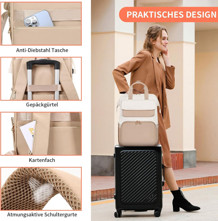 BERTASCHE Lunch Rucksack, Laptop Rucksack Damen 15,6 Zoll mit Isoliertes Kühltasche, 2-in-1-Arbeitsr