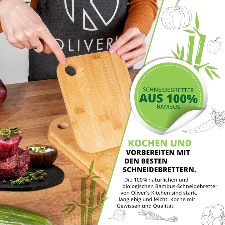 Oliver's Kitchen 's Premium Schneidebrett aus 100% Bio-Bambus - Gross, 45 x 30 x 2 cm - Wendbares Ho