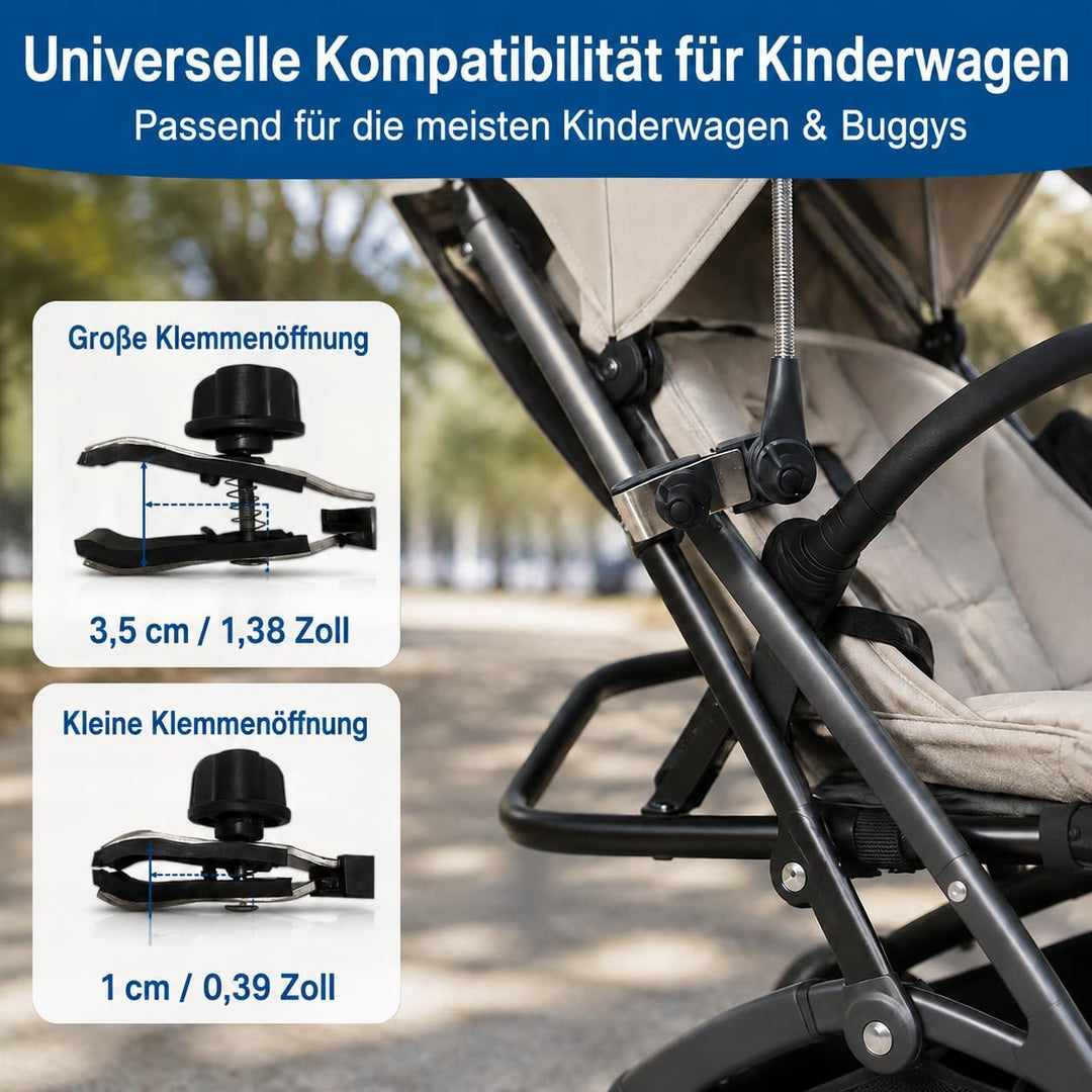 Kamera-Schirm mit Klemme, Sonnenschirm Kinderwagen UV Schutz UPF50+, Silber 65 cm Silver, 65 cm Silv