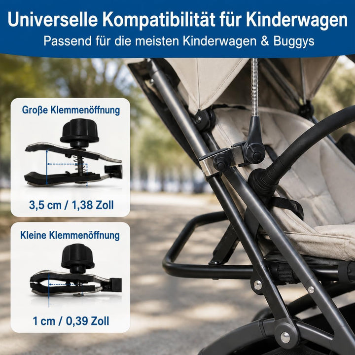Kamera-Schirm mit Klemme, Sonnenschirm Kinderwagen UV Schutz UPF50+, Silber 65 cm Silver, 65 cm Silv