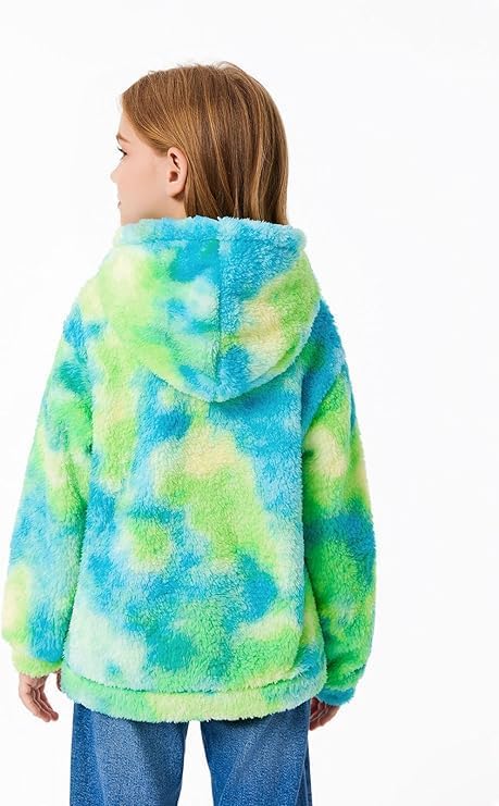Haloumoning Kapuzenpullover Kinder Teddy Fleece Hoodie Tie Dye Warm Sherpa Sweatershirt Mädchen Jung