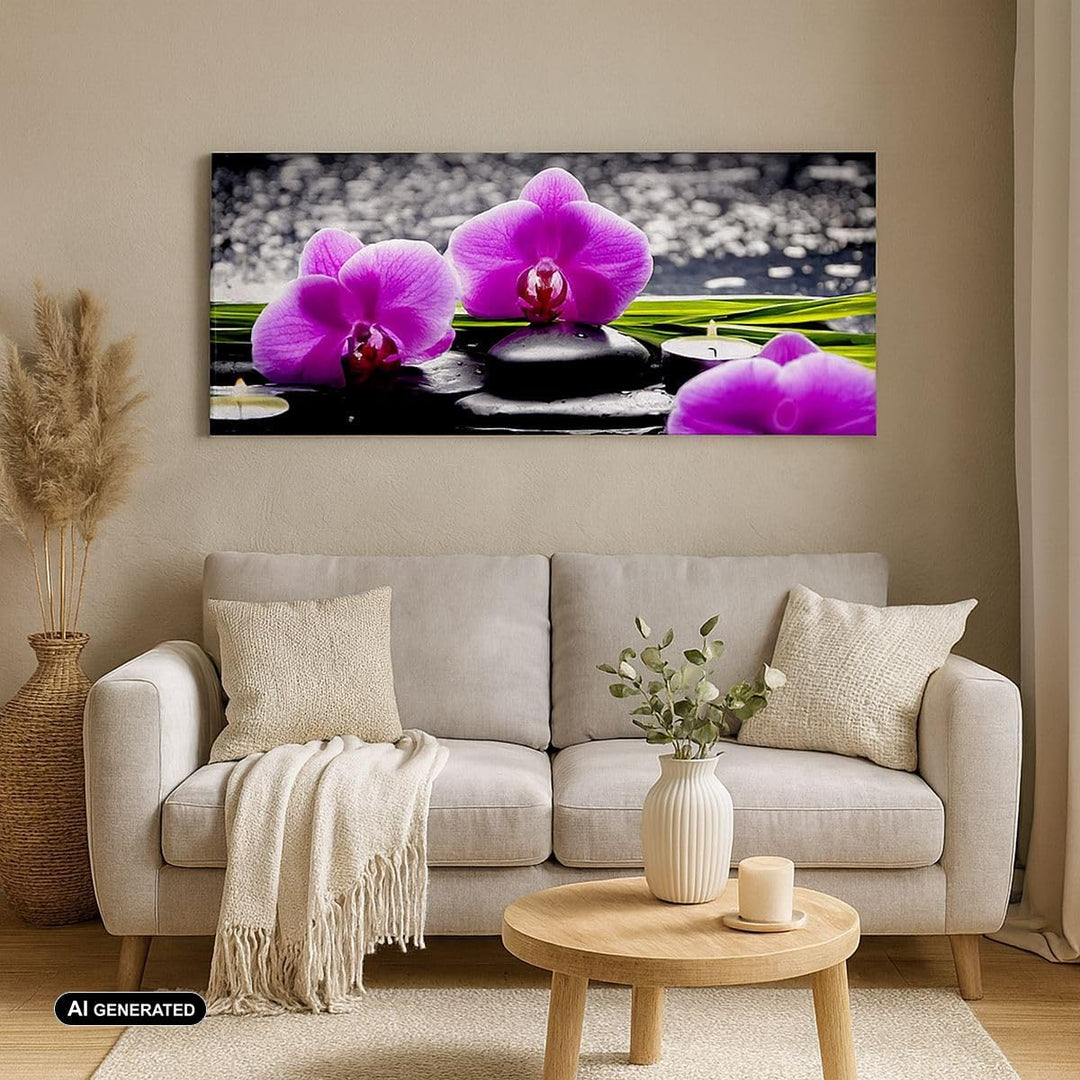 Wandbilder Dekoration Wohnzimmer Orchidee Natur Wasser Blume Panorama Bilder auf Leinwand 120x50cm L