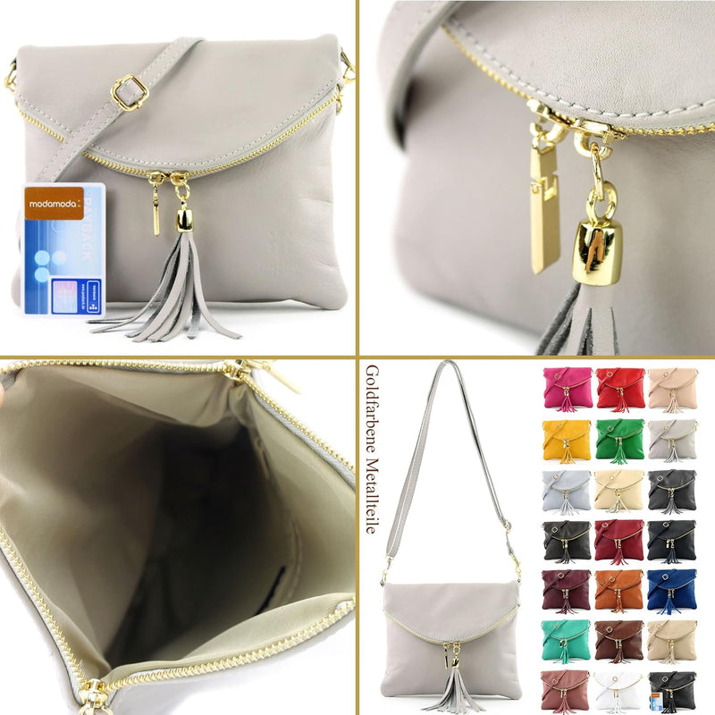 modamoda de - T139-A - ital Umhängetasche Klein Nappaleder T139a Cremebeige, T139a Cremebeige