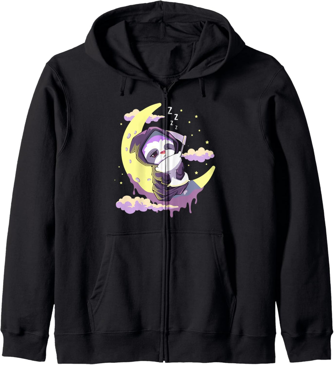 Pastel Goth Kawaii Sensenmann-Faultier auf Halbmond Kapuzenjacke