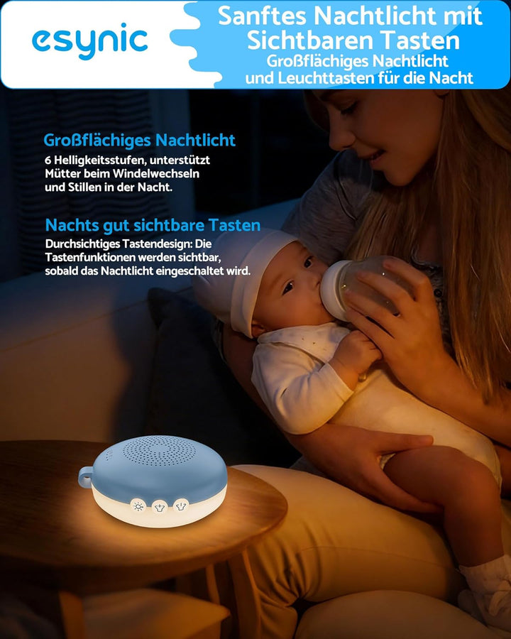 eSynic Einschlafhilfe für Erwachsene Weisses Rauschen Baby in Blaugrau Portable White Noise Machine