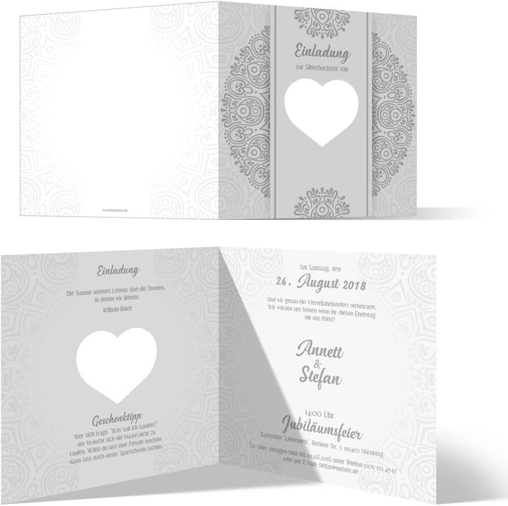 10 x Lasergeschnitten Hochzeitseinladungen Silberhochzeit silberne Hochzeit Einladung individuell -