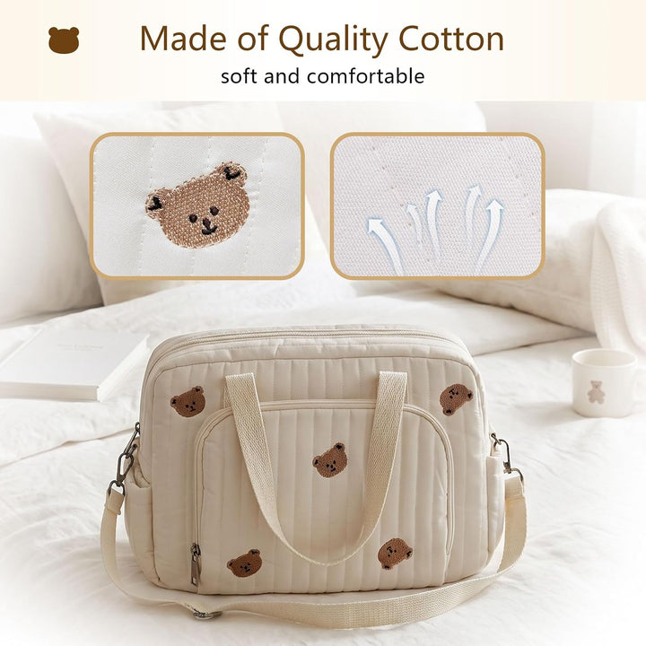 Wickeltasche für Babys, mittelgross, verstellbarer Riemen, Baumwollbär, multifunktionale Kuriertasch