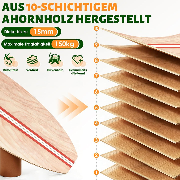 Balance Board, Holz Balance Board Erwachsene Gleichgewichtstrainer Mit Korkrolle, Kork Halbkugel und