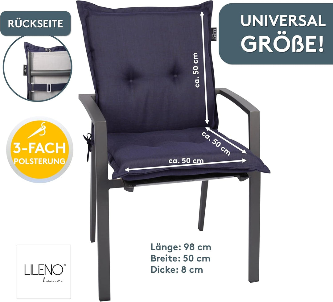 LILENO HOME Gartenstuhl Auflagen als [2er Set - Niedriglehner] in Dunkelblau - Bequeme Liegen als Si