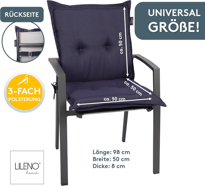 LILENO HOME Gartenstuhl Auflagen als [2er Set - Niedriglehner] in Dunkelblau - Bequeme Liegen als Si