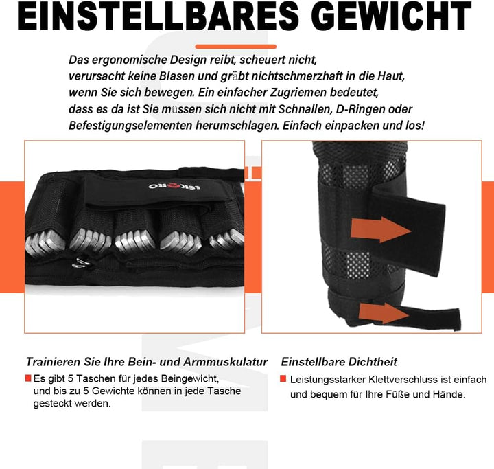 LEKARO Verstellbares Gewichtswesten-Set mit Armgewichten und Beingewichten, Krafttrainings-Workout-S