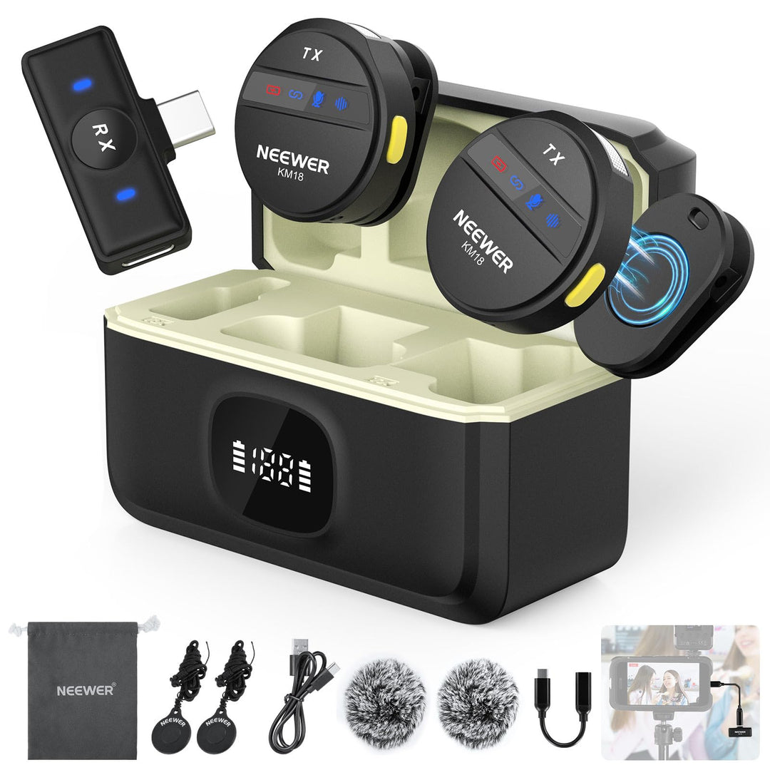 NEEWER Kabelloses Lavalier Mikrofon für iPhone Lärmunterdrückung Mini Ansteckmikrofon Set mit USB C