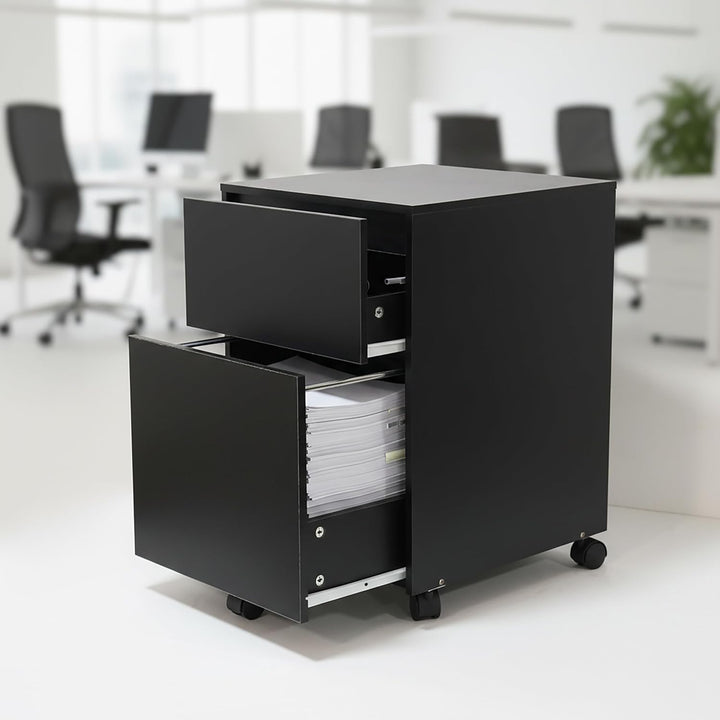 Relaxdays Rollcontainer, 2 Schubladen, Hängeregister, HxBxT: 57 x 40 x 40 cm, Schreibtischcontainer