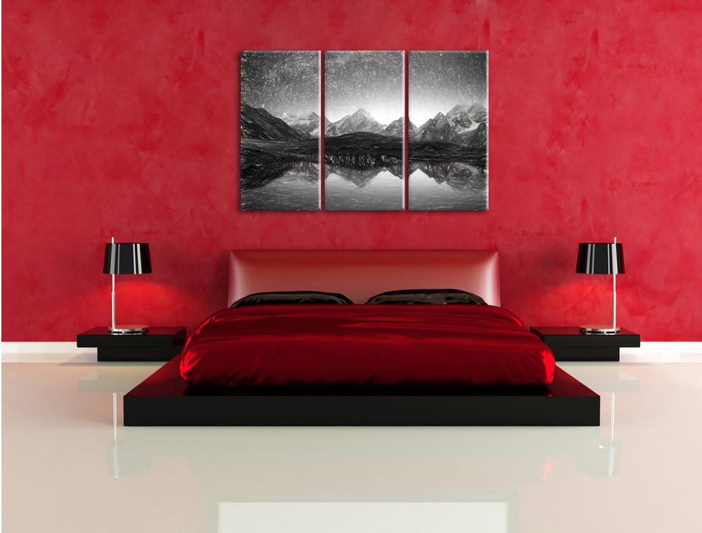 Pixxprint Sternenhimmel über dem Gebirge / 3-Teilig/Gesamtmass 120cm Leinwandbild bespannt auf Holzr