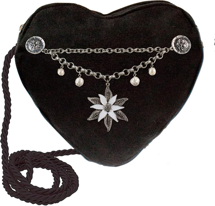 Alpenflüstern Herztasche Edelweiss-Charivari - Damen Trachtentasche in Herzform, Schultertasche fürs