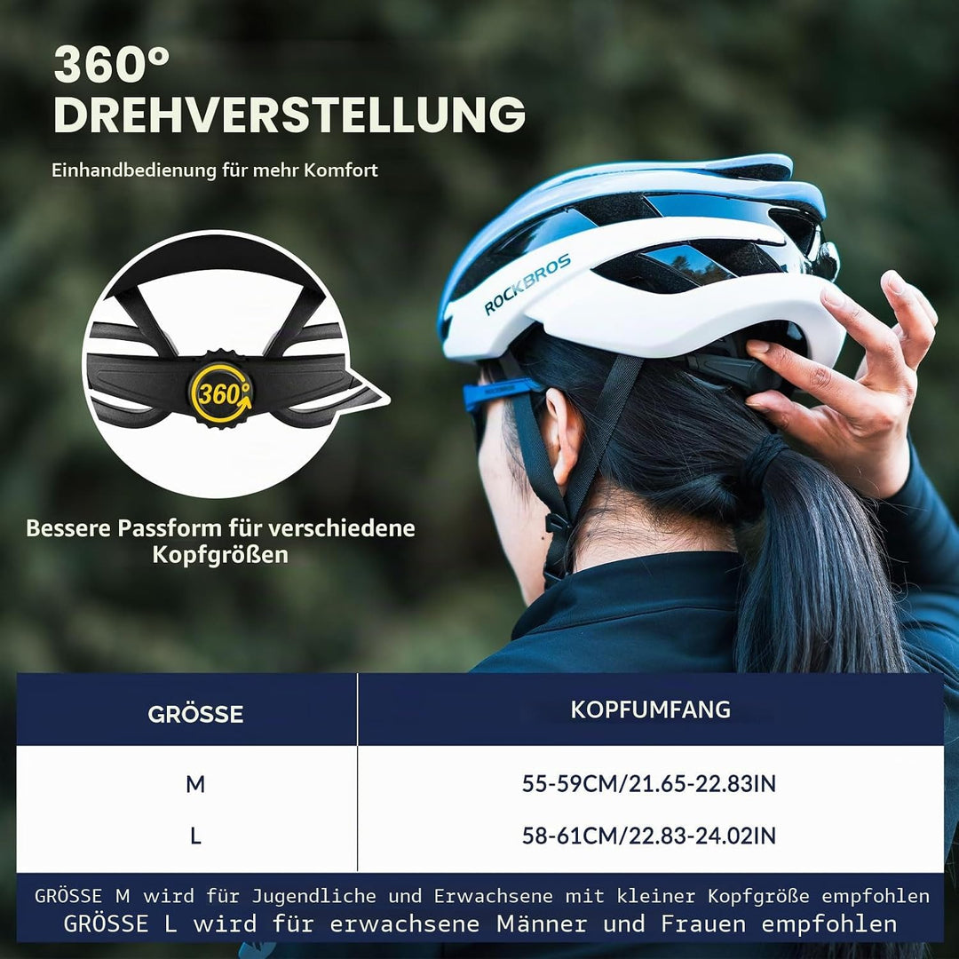 ROCKBROS Fahrradhelm Rennradhelm Leichter Radhelm M/L 55-61 cm Verstellbarer Allround-Helm Belüftung