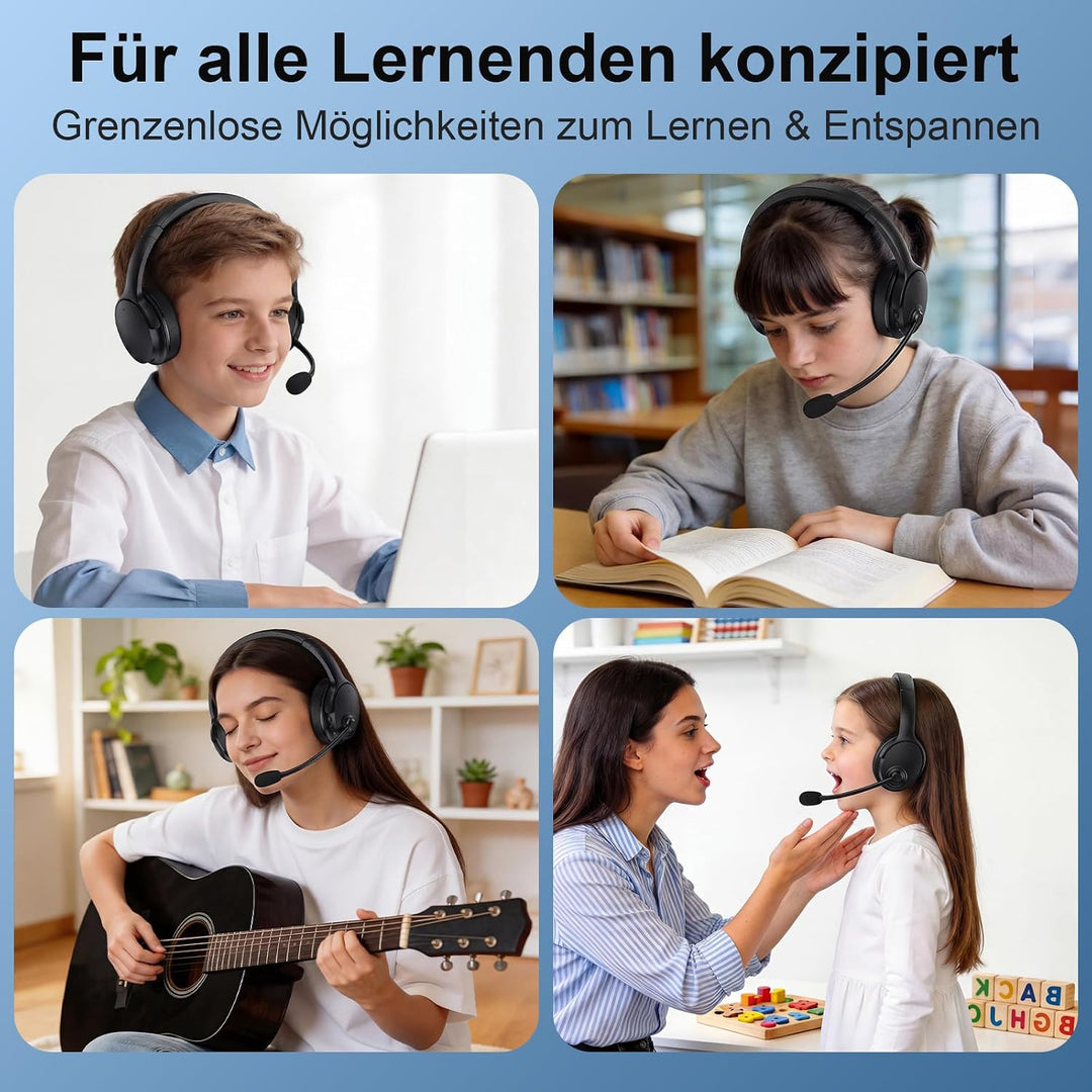 Memory-Lern-Kopfhörer, Bluetooth 5.3 mit Echtzeit-Echo für Leseübungen, Sprachtraining & Multisensor