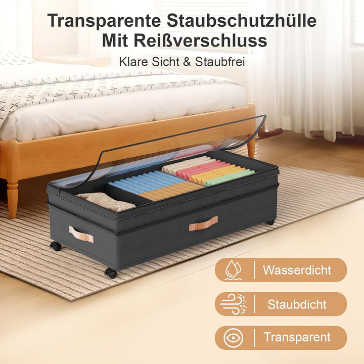 2 Stück Unterbettkommode Mit Rollen (Einstellbare Höhe 18-24cm), Unterbett Aufbewahrungsbox, Bettkas