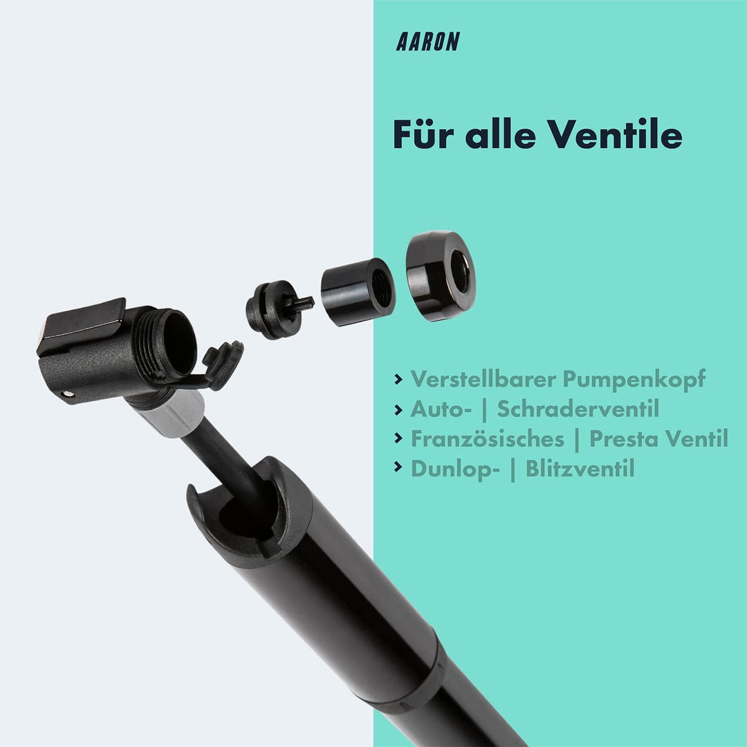 AARON Pocket One Mini Fahrradpumpe für alle Ventile - kompakte Luftpumpe passend für jeden Rahmen -
