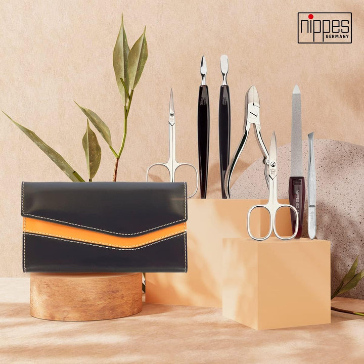nippes Solingen Premium Line Maniküre Set Seam, 7-teilig, Edelstahl nickel- & rostfrei, Schwarzes Ri