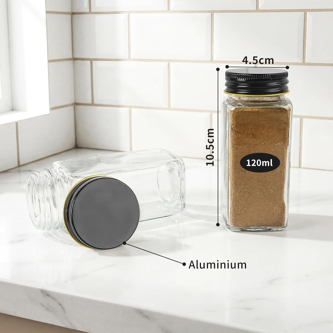 12pcs Gewürzgläser Eckig mit Aluminiumdeckel, 120ml Glasbehälter mit Streueinsatz, Luftdichte Gewürz