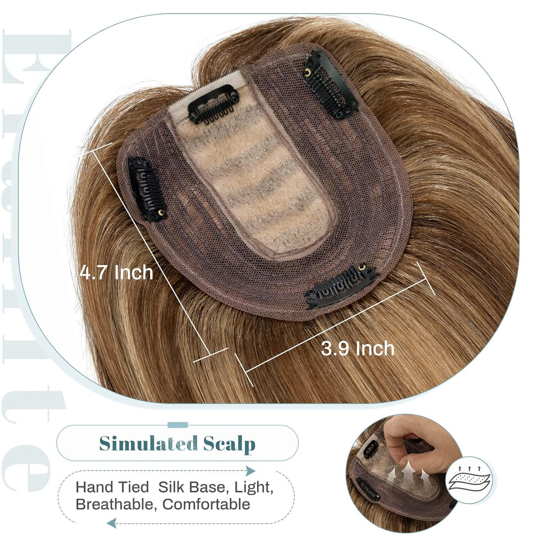 Elailite Echthaar Topper, Clip in Toupet, Frauen Seide Basis Clip in Haarteil, 130% Dichte Remy Silk