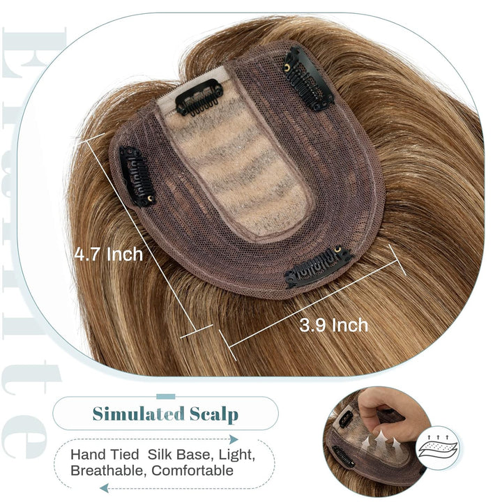 Elailite Echthaar Topper, Clip in Toupet, Frauen Seide Basis Clip in Haarteil, 130% Dichte Remy Silk