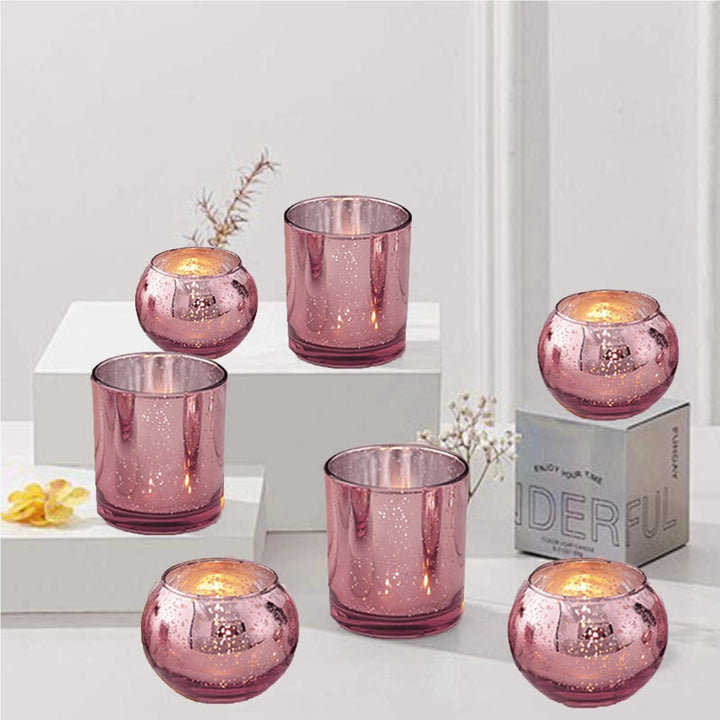 12 Stück Rosa Votivkerzenhalter, Quecksilberglas-Teelicht-Kerzenhalter für Hochzeitstisch-Mittelstüc