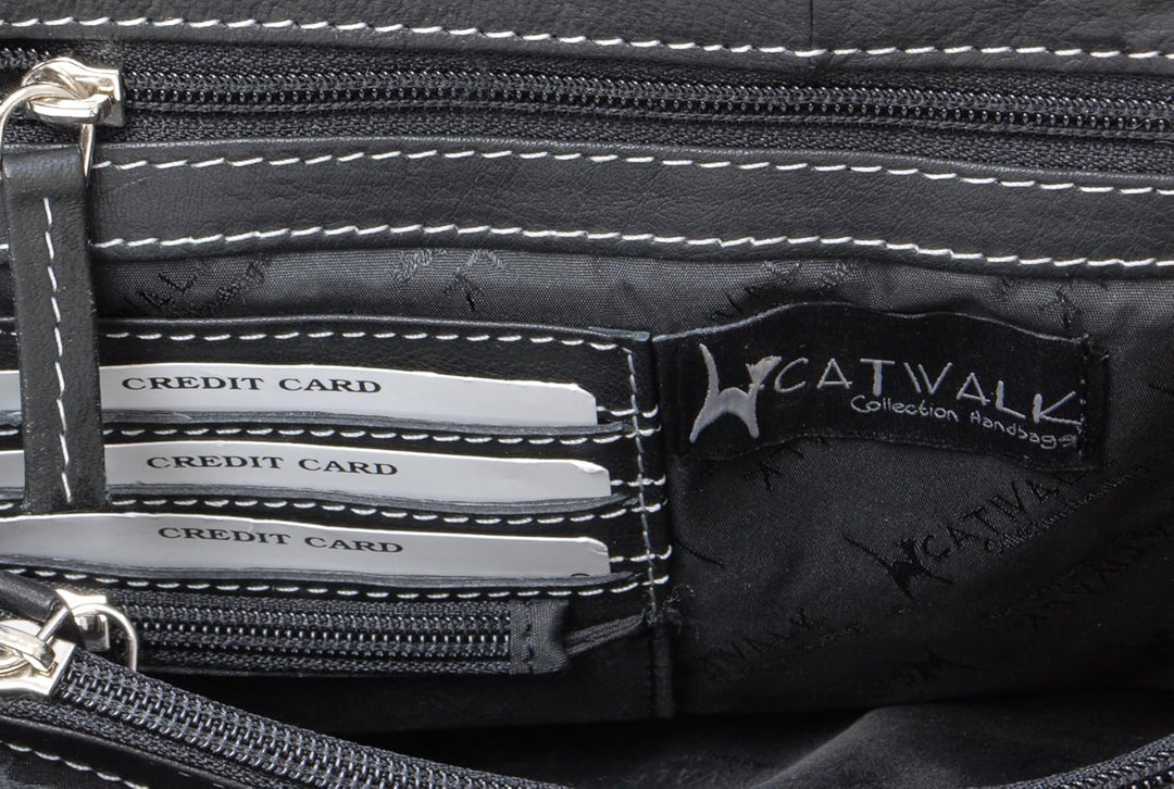 Catwalk Collection Handbags - Leder - Umhängetasche/Ledertasche/Schultertasche - JANE Schwarz, Schwa
