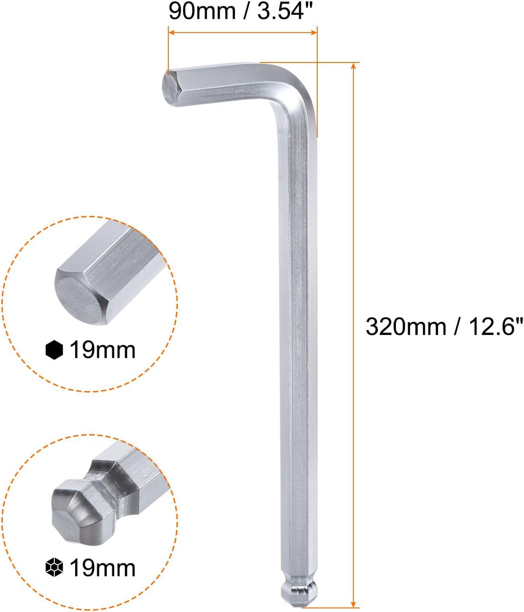 QUARKZMAN Innensechskantschlüssel mit Kugelkopf 19mm L Form langer Arm Sechskantschlüssel Metrische