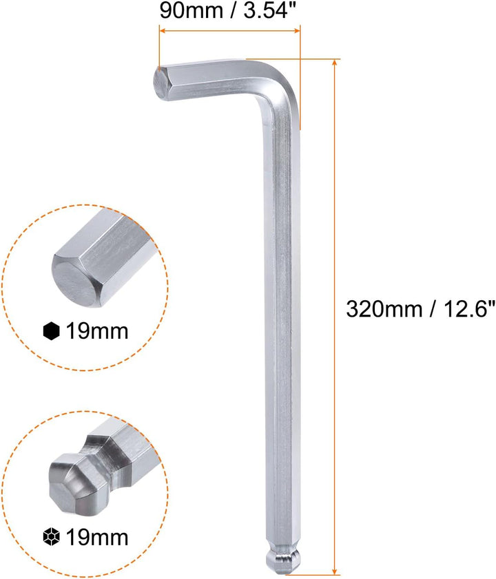 QUARKZMAN Innensechskantschlüssel mit Kugelkopf 19mm L Form langer Arm Sechskantschlüssel Metrische