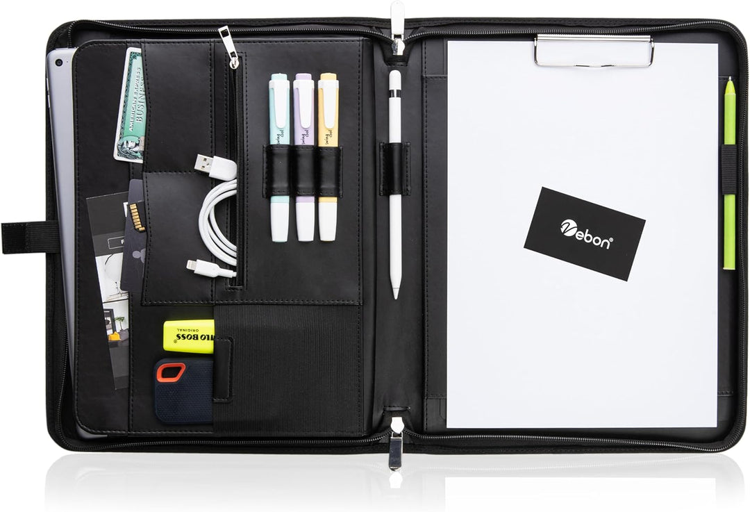 Vebon® Schreibmappe A4 gross Rom I Doppel Reissverschluss + Klemmbrett I Konferenzmappe + Laptoptasc