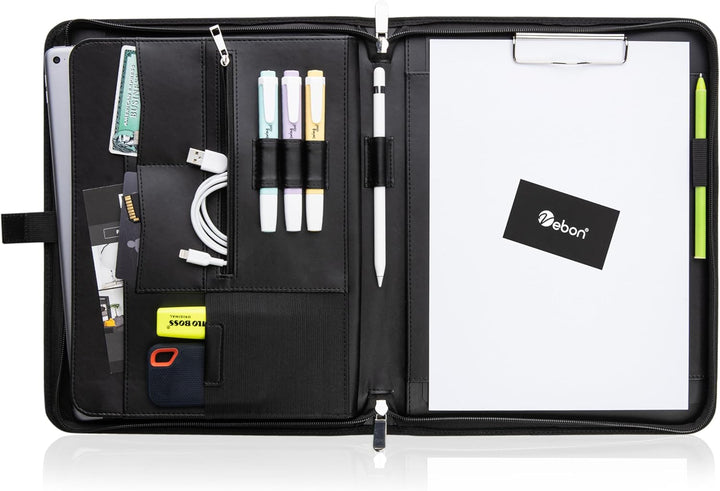 Vebon® Schreibmappe A4 gross Rom I Doppel Reissverschluss + Klemmbrett I Konferenzmappe + Laptoptasc