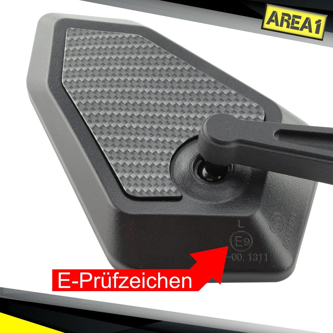 Area1 Universal Motorrad Rückspiegel Paar e-geprüft 2x M10 Rechtsgewinde + Linksgewindeadapter, pass