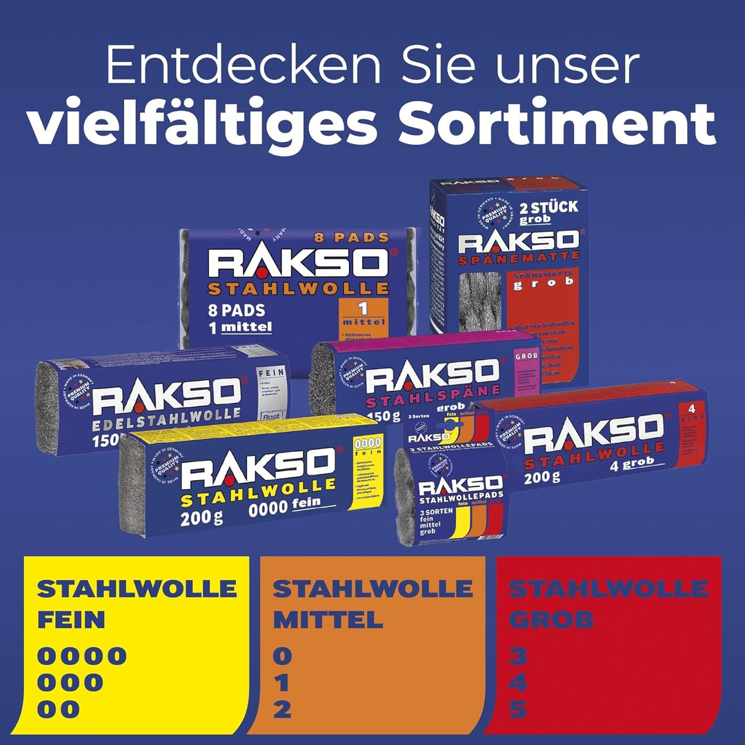 RAKSO Stahlwolle grob 5-4,8 kg, 24 Banderolen à 200g, abtragen Beizschlamm v. Holz, entfernt Farbspr