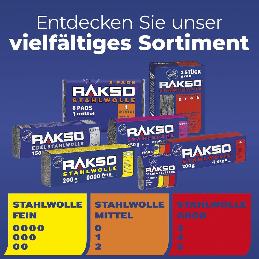 RAKSO Stahlwolle grob 4-4,8 kg, 24 Banderolen à 200g, entfernt Öl, Fett auf Metall, reinigt Natur, K