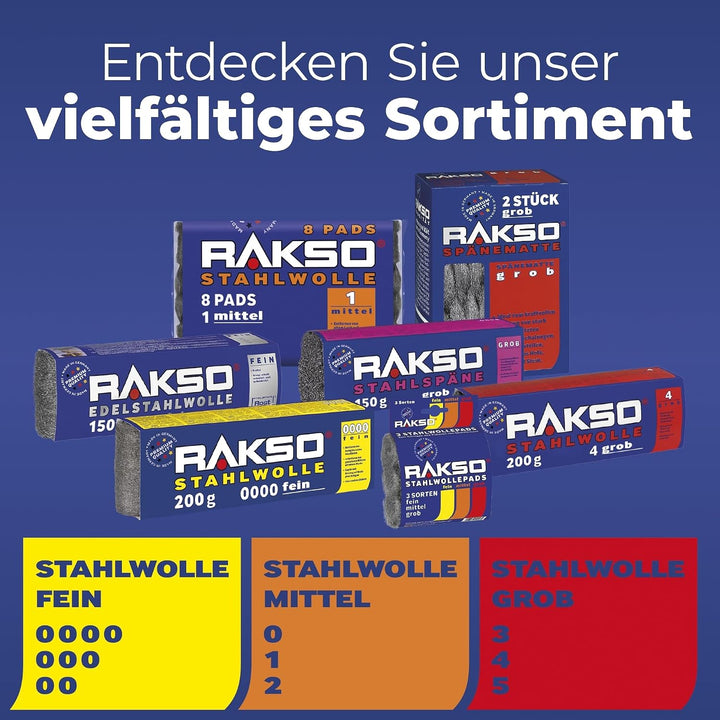 RAKSO Stahlwolle grob 4-4,8 kg, 24 Banderolen à 200g, entfernt Öl, Fett auf Metall, reinigt Natur, K