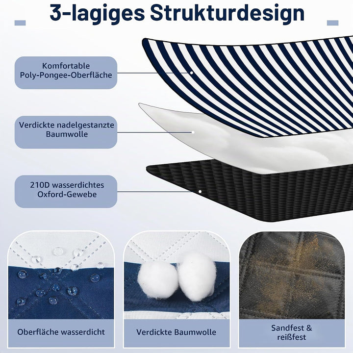 Picknickdecke 200 x 200cm, Wasserdicht Stranddecke Sandfrei mit Tragegurt, Tragbare Waschbar Strandm