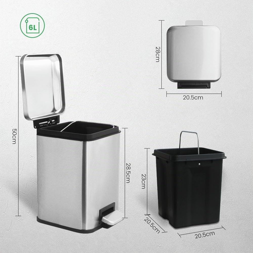 Mülleimer Bad,6L Kosmetikeimer mit Softclose Deckel,6L Badezimmer Mülleimer mit Inneneimer,6 Liter Q