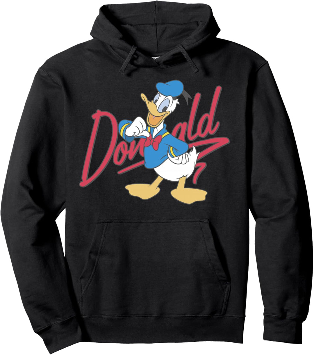 Disney Donald Duck Red Cursive Text Logo Portrait Pullover Hoodie