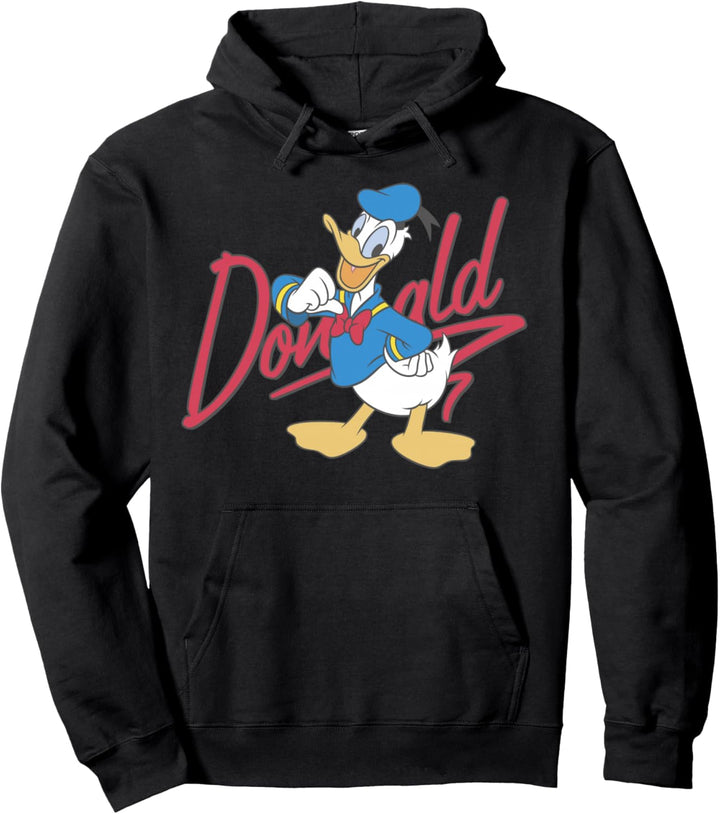 Disney Donald Duck Red Cursive Text Logo Portrait Pullover Hoodie